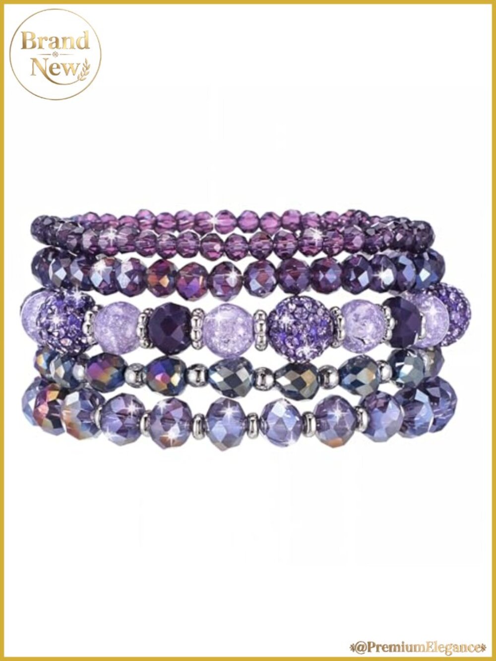 5pcs Bohemian Stretch Beaded Bracelets Set – Faceted Glass Crystal Disco –